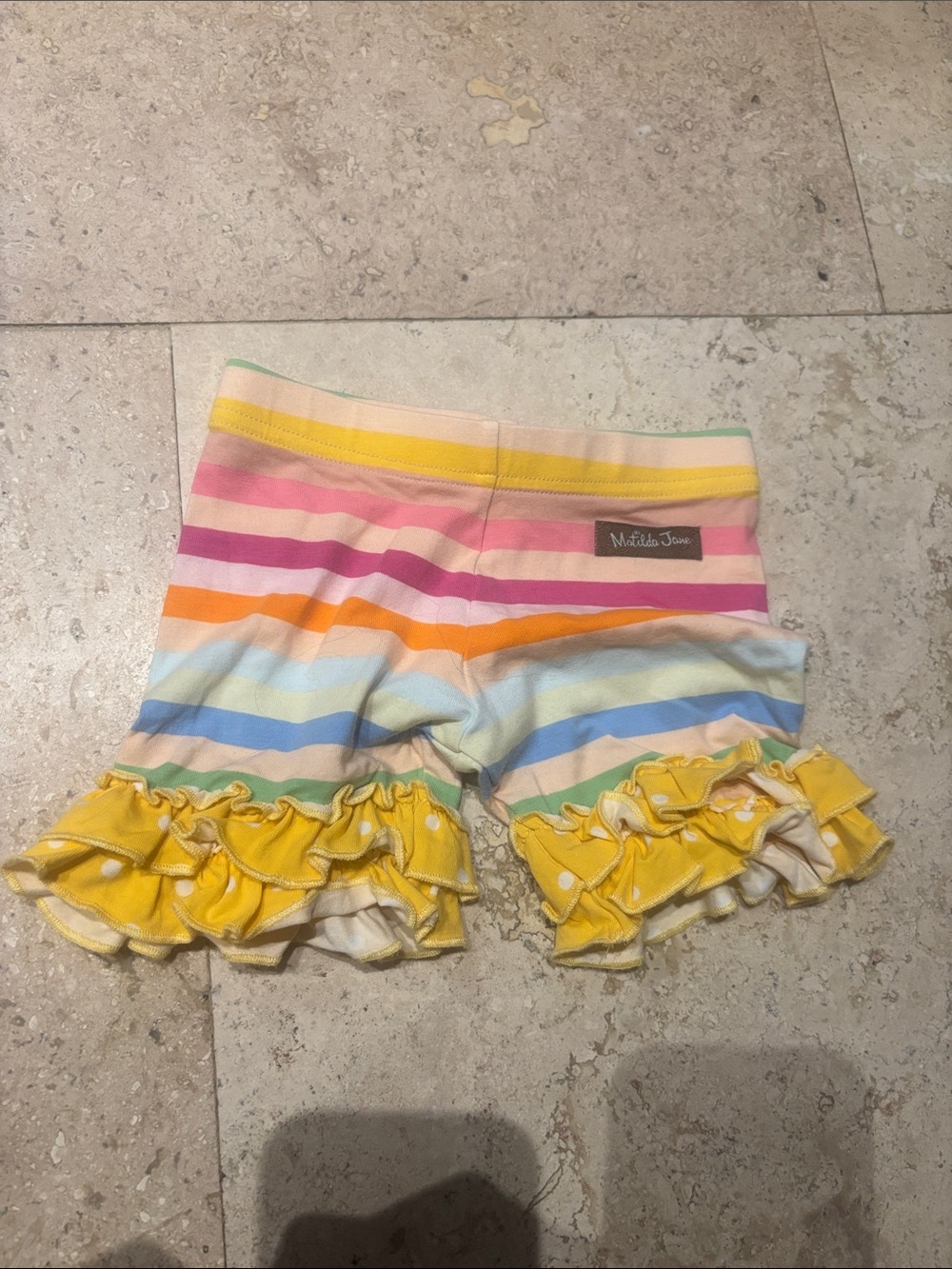Matilda Jane Pastel Stripe Ruffle Swim Shorts with Yellow Trim